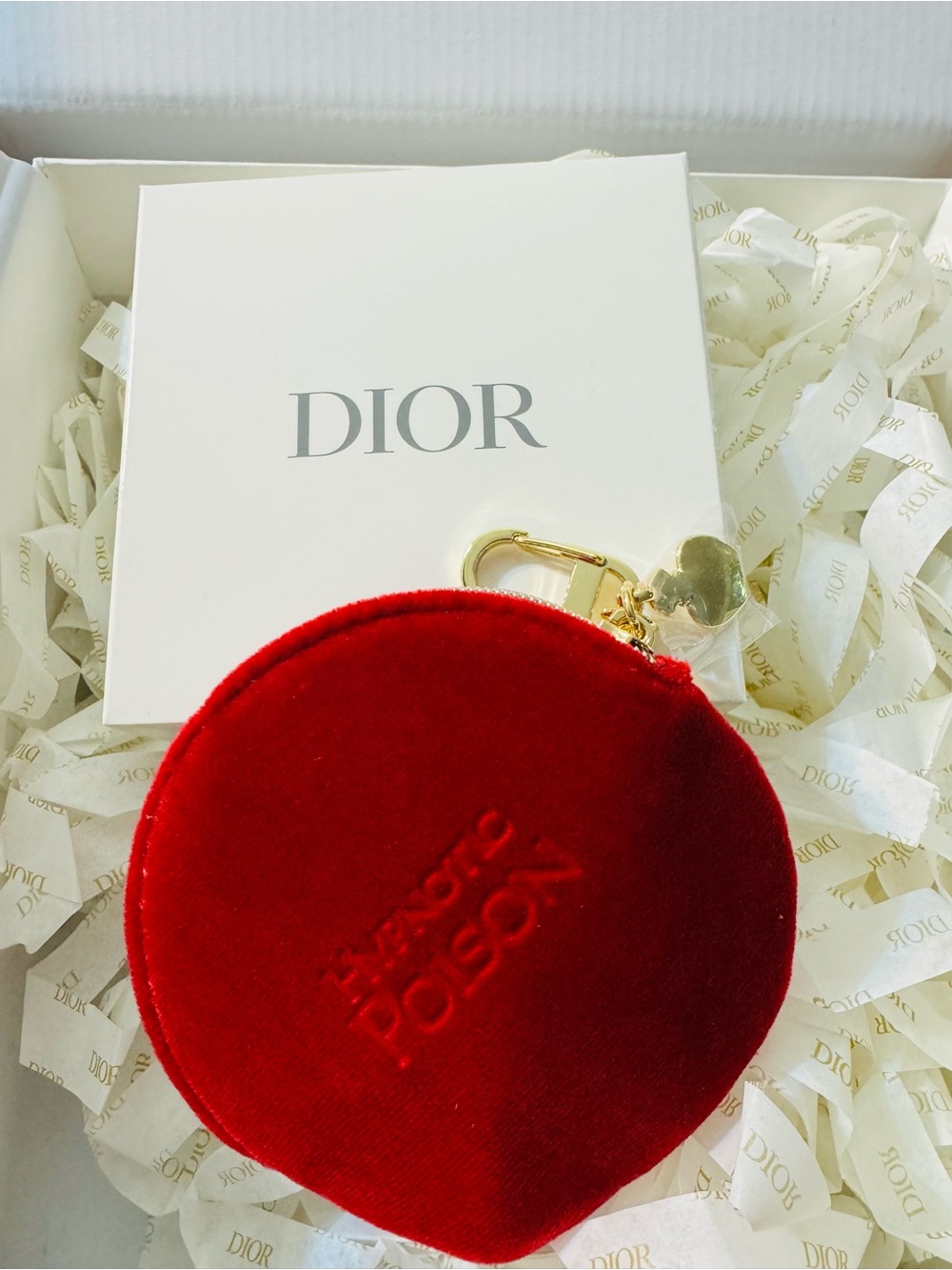 Dior Red Velvet Round Bag Charm Zip Key Pouch with Gold Hardware - Picture 2 of 4